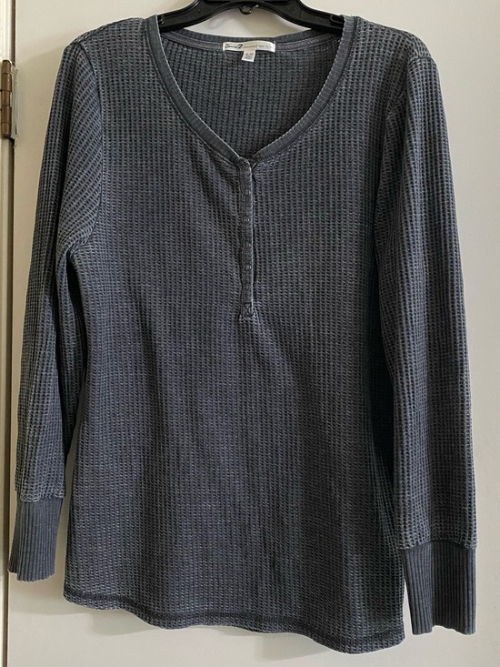 Seven7 Tops - Seven7 Charcoal Waffle Knit Henley Top
